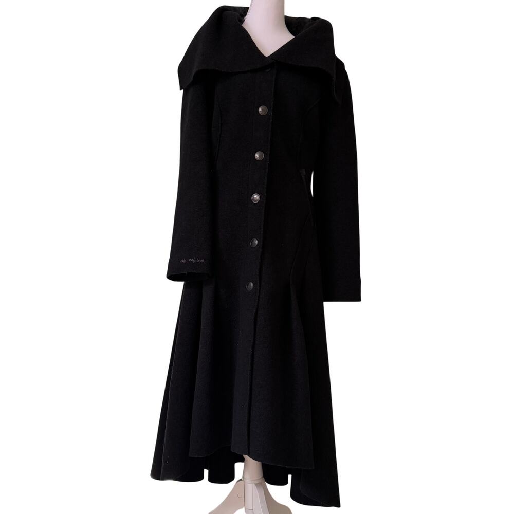 ⁠Vintage Cop Copine Paris Dark Academia Wool Flare Longline Coat Jacket M 38⁠